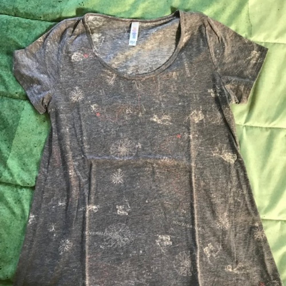 Lularoe T-Shirt Purple/Grey Zodiac Print Pre-Faded Size Medium